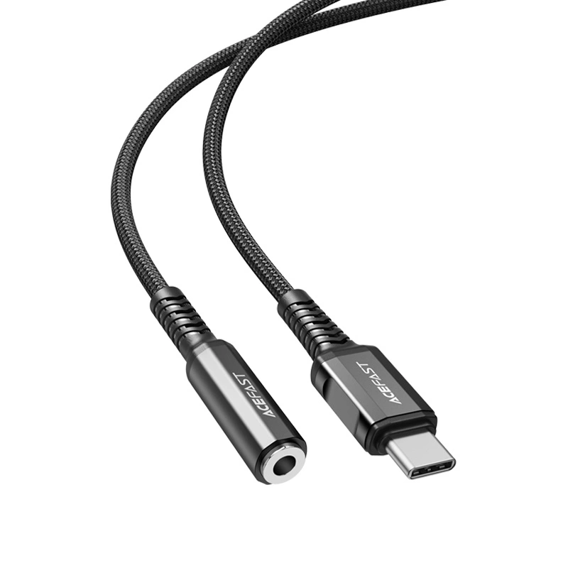 Acefast audio cable USB Type C - 3.5mm mini jack (female) 18cm, DAC, AUX black (C1-07 black)eng