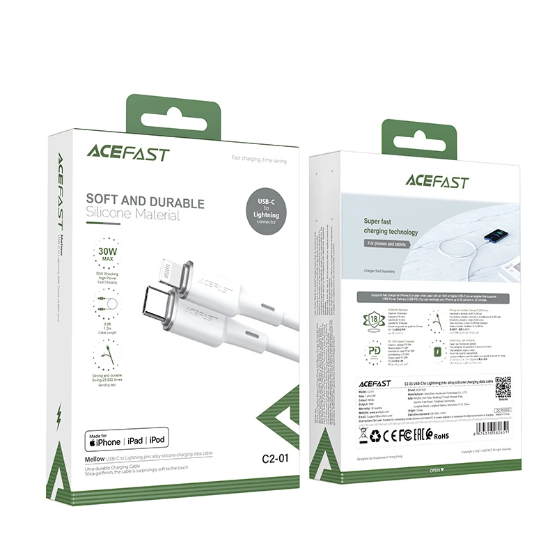 Acefast cable MFI USB Type C - Lightning 1.2m, 30W, 3A black (C2-01 black)eng