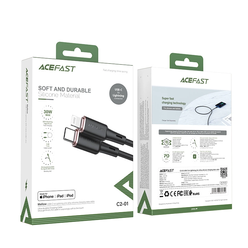 Acefast cable MFI USB Type C - Lightning 1.2m, 30W, 3A black (C2-01 black)eng