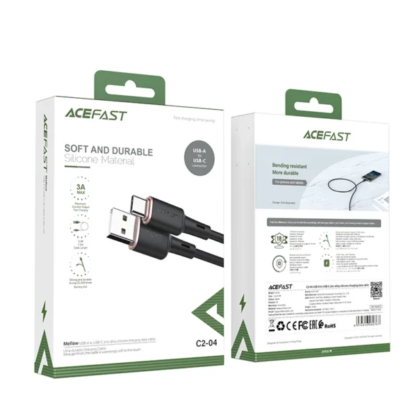Acefast USB cable - USB Type C 1.2m, 3A black (C2-04 black)eng
