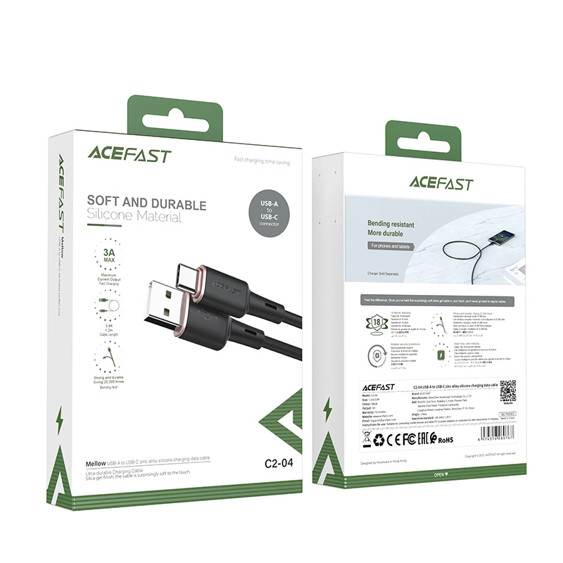 Acefast USB cable - USB Type C 1.2m, 3A black (C2-04 black)eng
