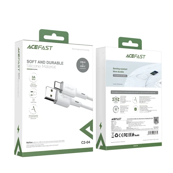 Acefast USB cable - USB Type C 1.2m, 3A white (C2-04 white)eng