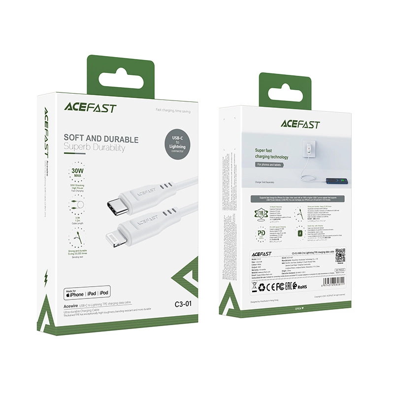 Acefast C3-01 Lightning - USB-C PD cable 30W 3A 480Mb/s 1.2m - whiteeng
