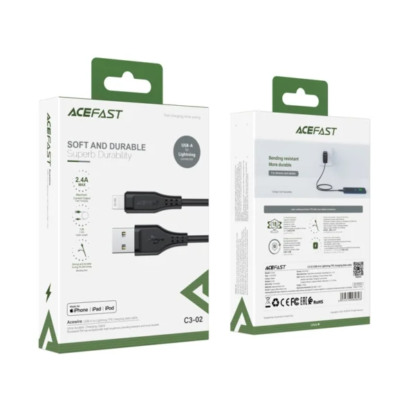 Acefast cable MFI USB - Lightning 1.2m, 2.4A black (C3-02 black)eng