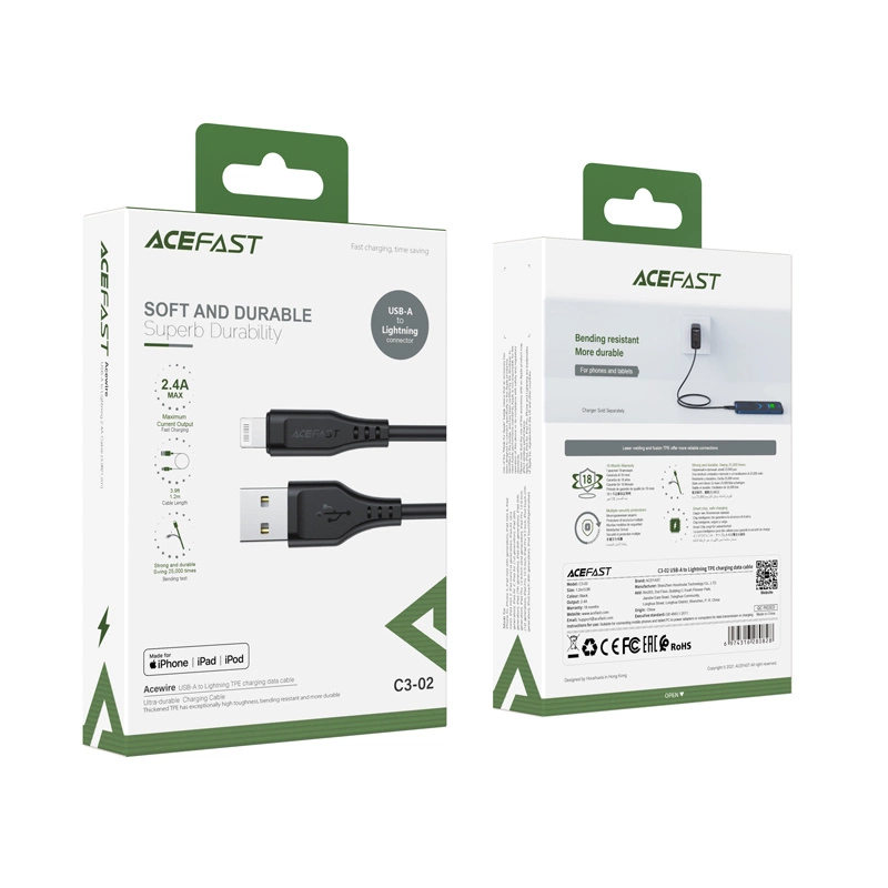 Acefast cable MFI USB - Lightning 1.2m, 2.4A black (C3-02 black)eng