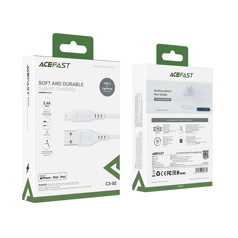 Acefast MFI USB cable - Lightning 1.2m, 2.4A white (C3-02 white)eng