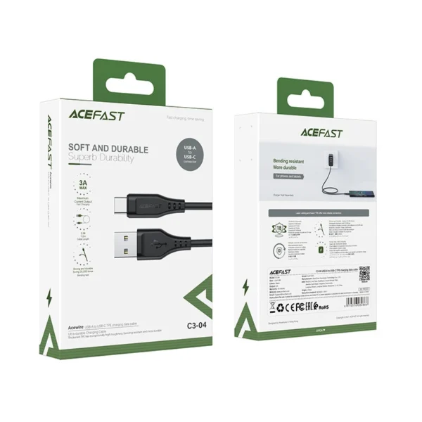 Acefast USB cable - USB Type C 1.2m, 3A black (C3-04 black)eng