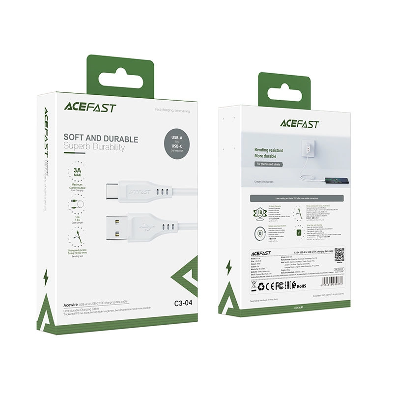 Acefast USB cable - USB Type C 1.2m, 3A white (C3-04 white)eng