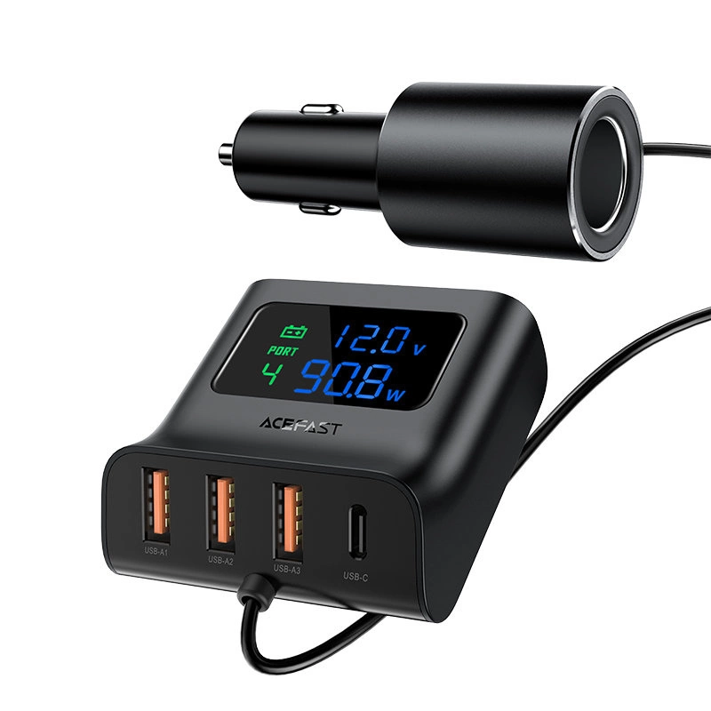 Acefast car charger 90W USB Type C / 3x USB / cigarette lighter socket, PPS, PD3.0, QC3.0, AFC, FCP charging station black (B8 black)eng