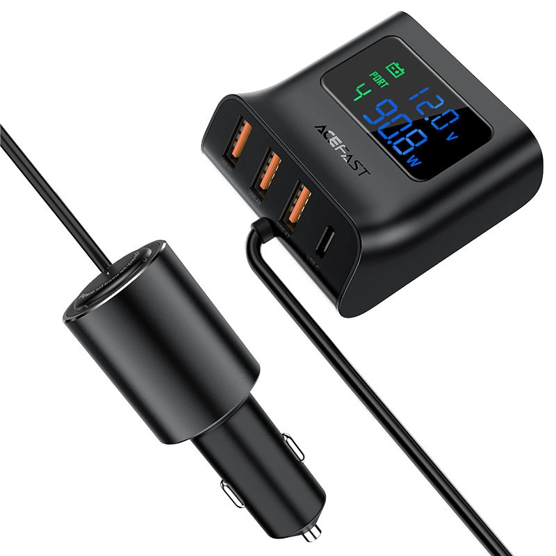 Acefast car charger 90W USB Type C / 3x USB / cigarette lighter socket, PPS, PD3.0, QC3.0, AFC, FCP charging station black (B8 black)eng