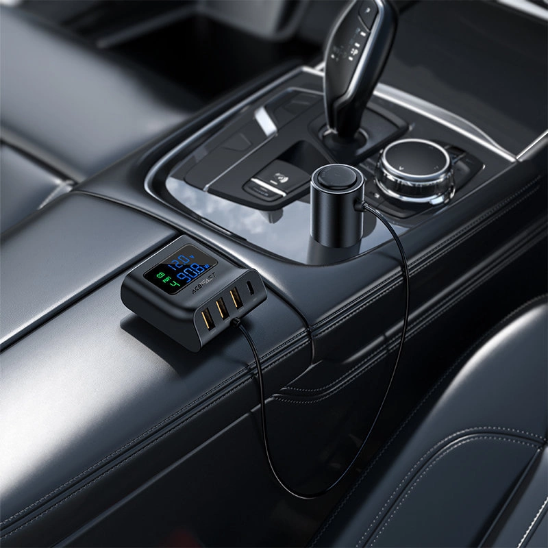 Acefast car charger 90W USB Type C / 3x USB / cigarette lighter socket, PPS, PD3.0, QC3.0, AFC, FCP charging station black (B8 black)eng