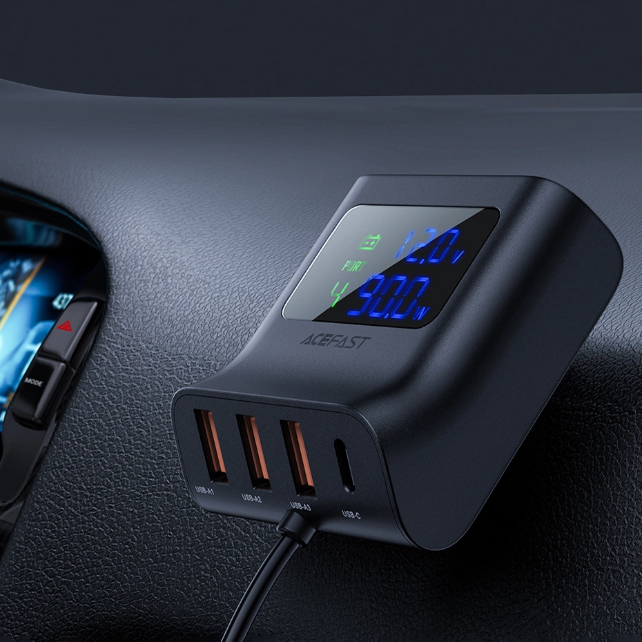 Acefast car charger 90W USB Type C / 3x USB / cigarette lighter socket, PPS, PD3.0, QC3.0, AFC, FCP charging station black (B8 black)eng