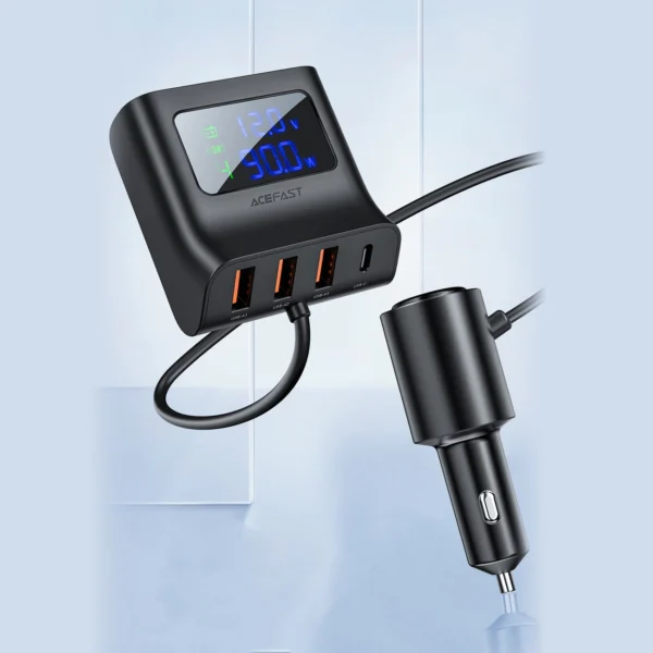 Acefast car charger 90W USB Type C / 3x USB / cigarette lighter socket, PPS, PD3.0, QC3.0, AFC, FCP charging station black (B8 black)eng