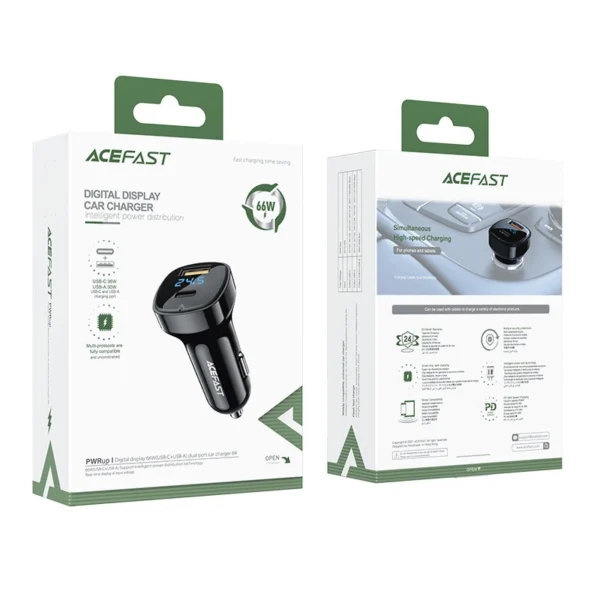 Acefast car charger 66W USB Type C / USB, PPS, Power Delivery, Quick Charge 4.0, AFC, FCP black (B4 black)eng