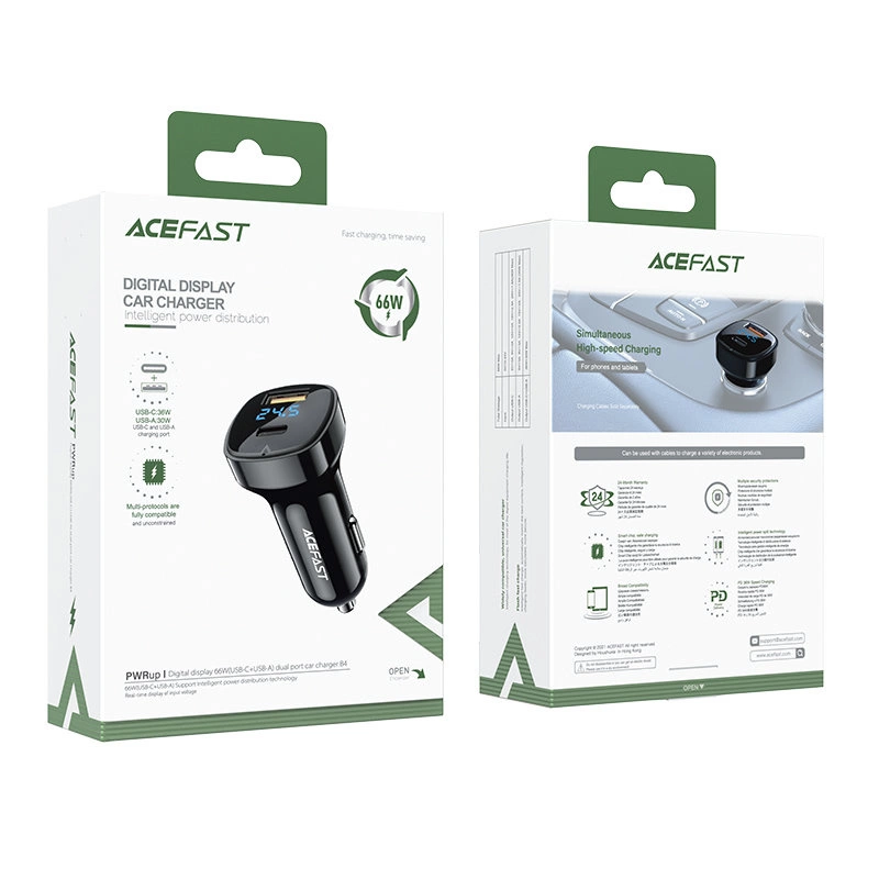 Acefast car charger 66W USB Type C / USB, PPS, Power Delivery, Quick Charge 4.0, AFC, FCP black (B4 black)eng