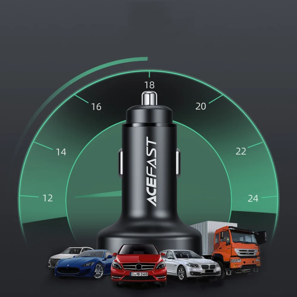 Acefast car charger 66W 2x USB Type C / USB, PPS, Power Delivery, Quick Charge 4.0, AFC, FCP, SCP black (B3 black)eng
