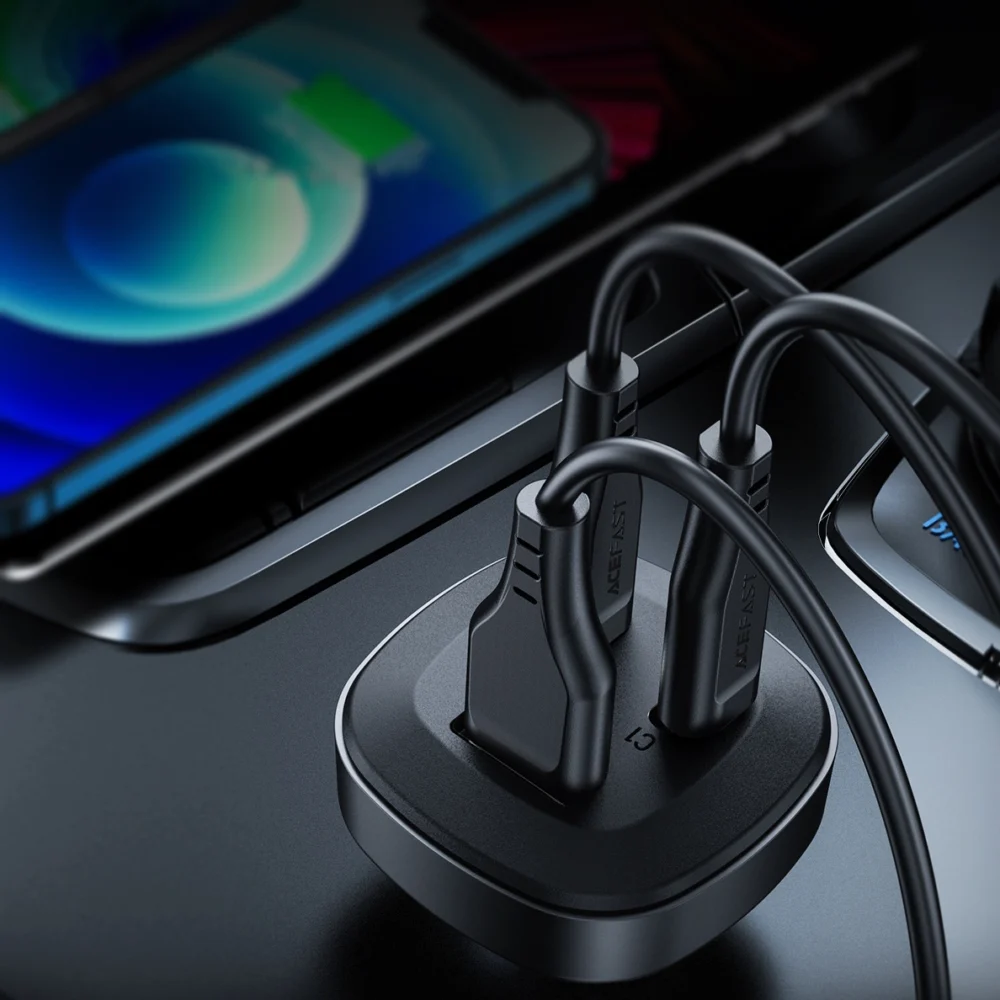 Acefast car charger 66W 2x USB Type C / USB, PPS, Power Delivery, Quick Charge 4.0, AFC, FCP, SCP black (B3 black)eng