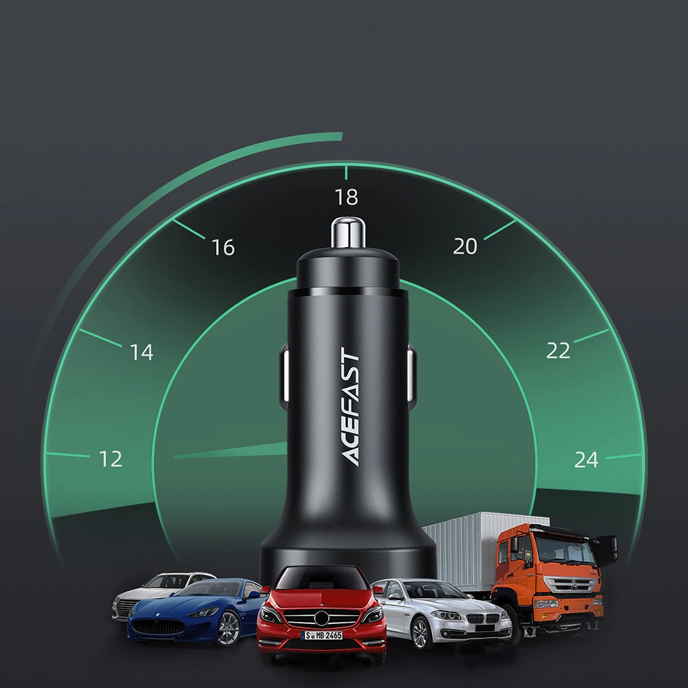 Acefast car charger 72W, 2x USB Type C, PPS, Power Delivery, Quick Charge 3.0, AFC, FCP black (B2 black)eng