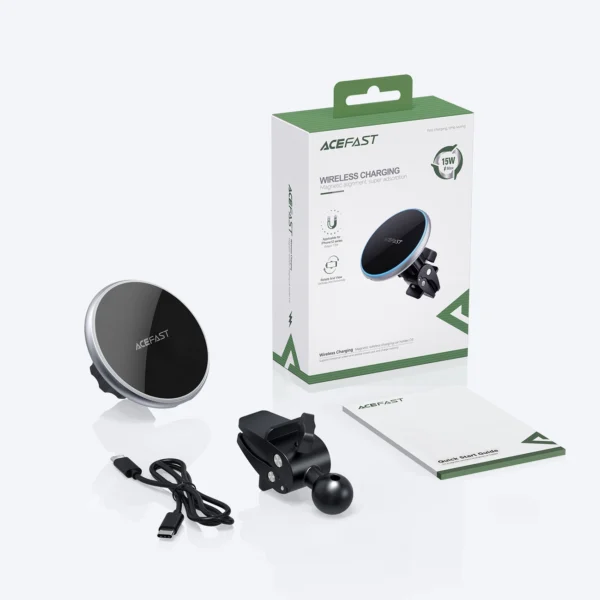 Acefast Qi 15W wireless car charger, magnetic phone holder for air vent, black (D3 black)eng