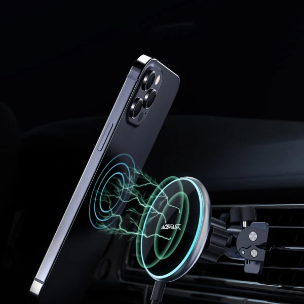 Acefast Qi 15W wireless car charger, magnetic phone holder for air vent, black (D3 black)eng