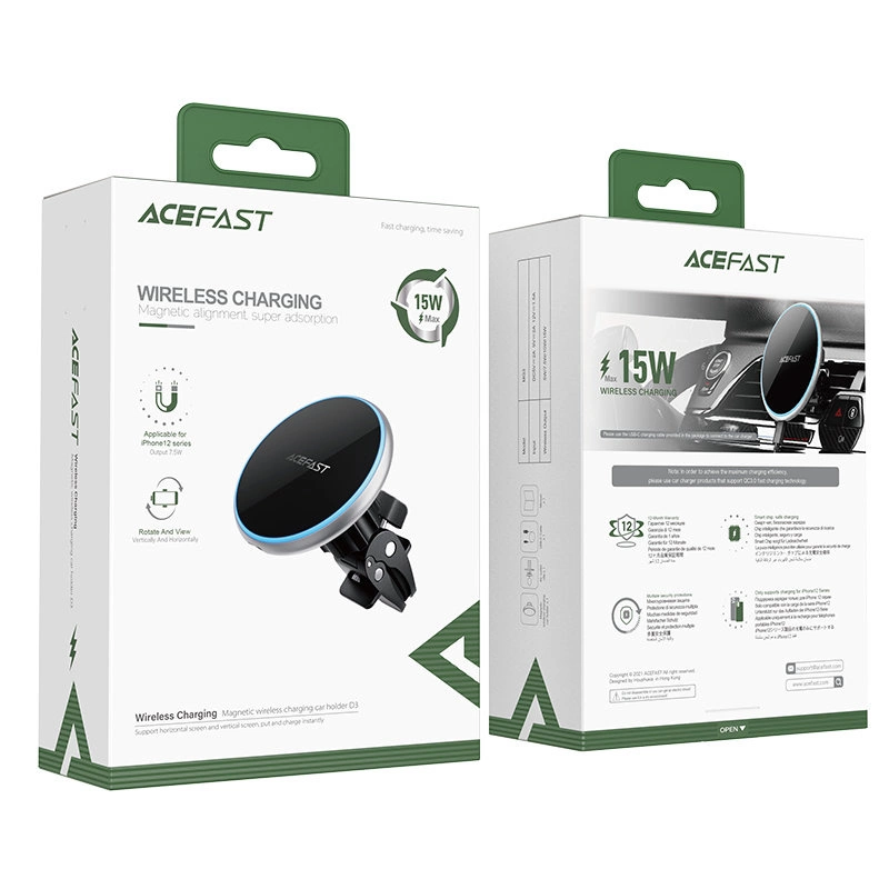 Acefast Qi 15W wireless car charger, magnetic phone holder for air vent, black (D3 black)eng