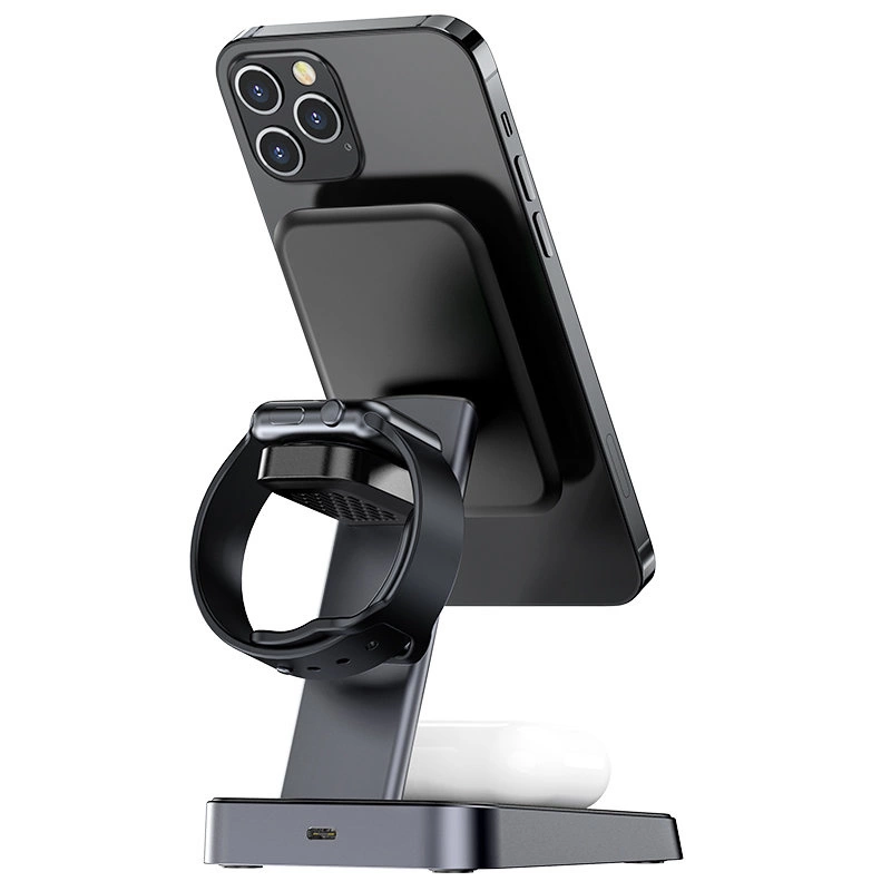 Acefast Qi Wireless Charger 15W for iPhone (with MagSafe), Apple Watch and Apple AirPods Stand Holder Magnetic Holder Black (E3 black)eng