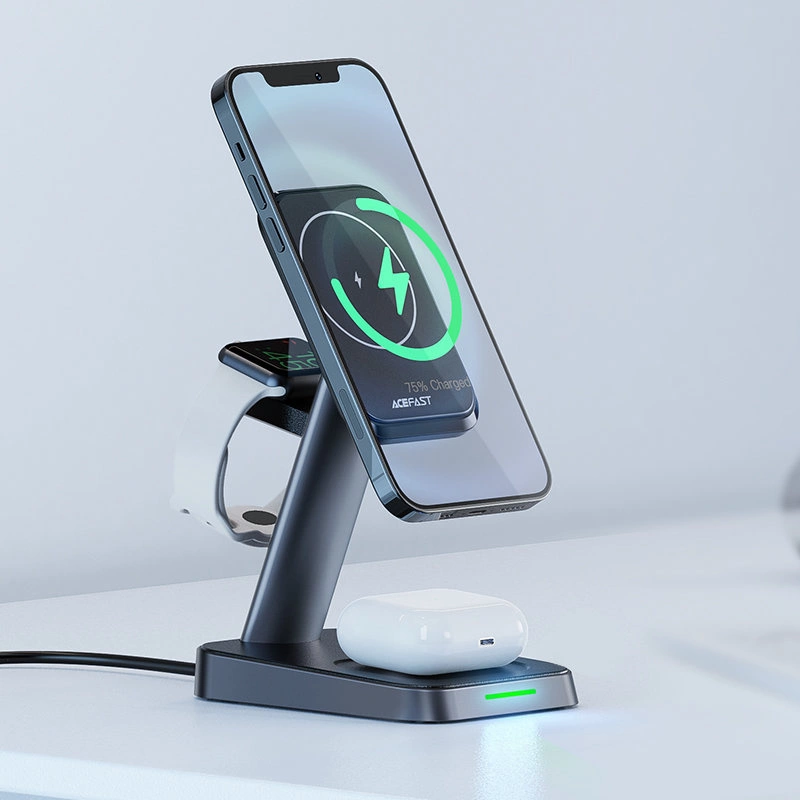 Acefast Qi Wireless Charger 15W for iPhone (with MagSafe), Apple Watch and Apple AirPods Stand Holder Magnetic Holder Black (E3 black)eng