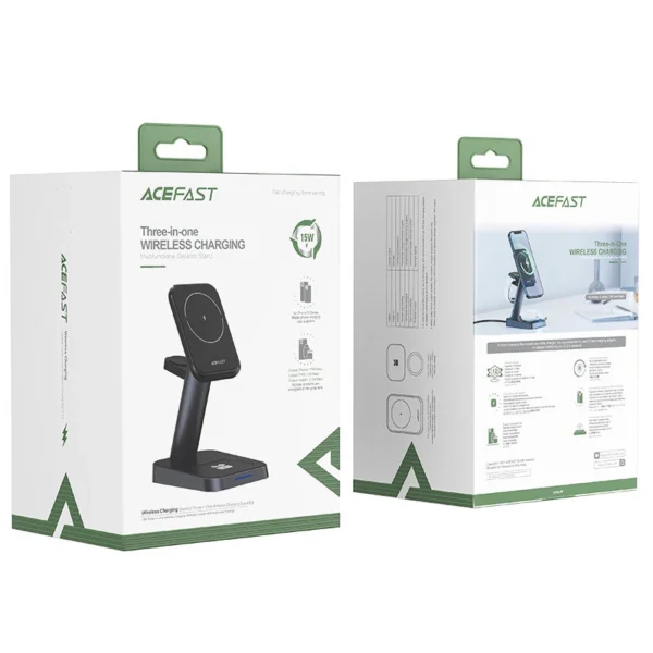Acefast Qi Wireless Charger 15W for iPhone (with MagSafe), Apple Watch and Apple AirPods Stand Holder Magnetic Holder Black (E3 black)eng