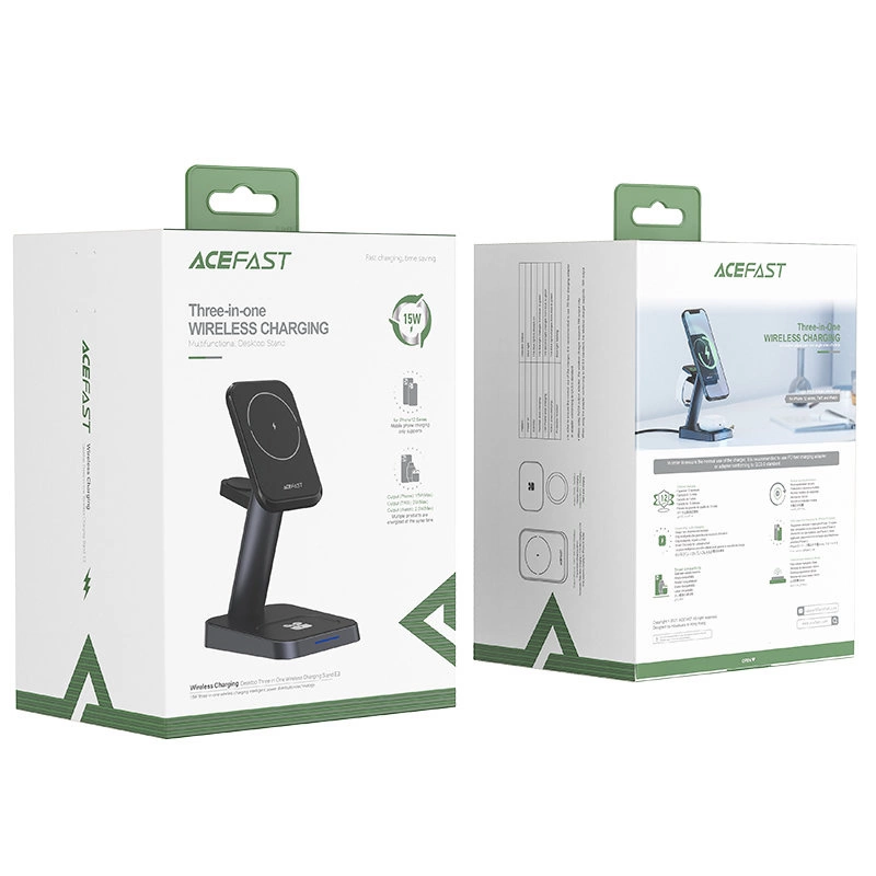 Acefast Qi Wireless Charger 15W for iPhone (with MagSafe), Apple Watch and Apple AirPods Stand Holder Magnetic Holder Black (E3 black)eng
