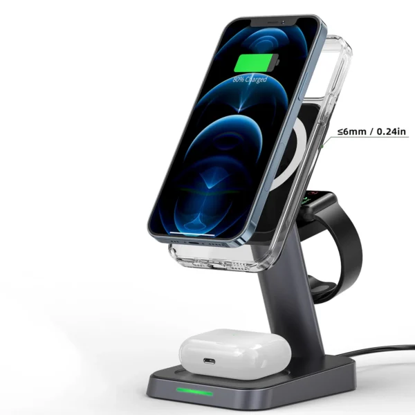 Acefast Qi Wireless Charger 15W for iPhone (with MagSafe), Apple Watch and Apple AirPods Stand Holder Magnetic Holder Black (E3 black)eng