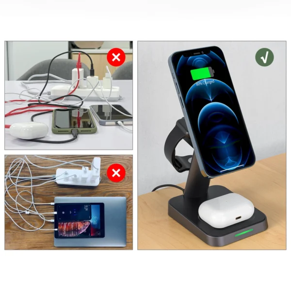 Acefast Qi Wireless Charger 15W for iPhone (with MagSafe), Apple Watch and Apple AirPods Stand Holder Magnetic Holder Black (E3 black)eng