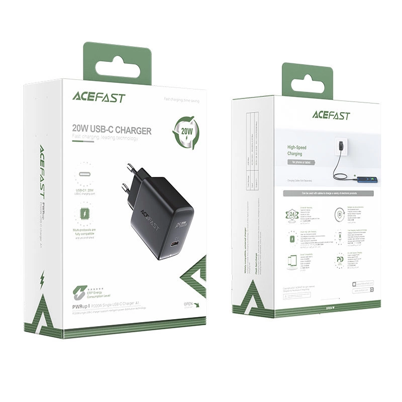 Acefast fast USB Type C 20W Power Delivery charger black (A1 EU black)eng