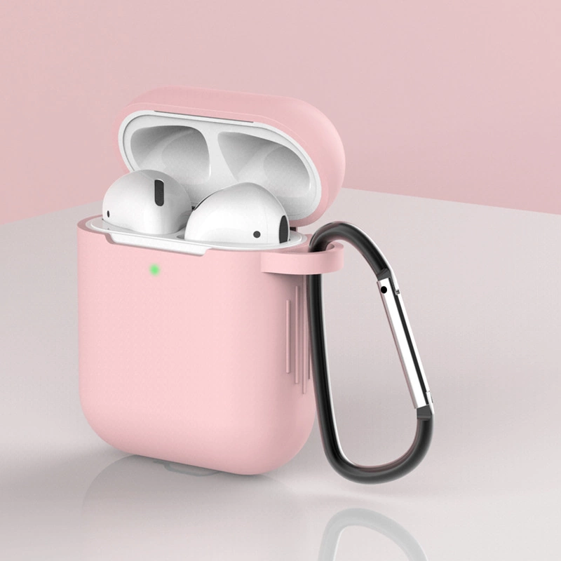 Case for AirPods 2 / AirPods 1 silicone soft case for headphones + keychain carabiner pendant pink (case D)eng