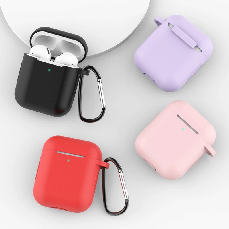 Case for AirPods 2 / AirPods 1 silicone soft case for headphones + keychain carabiner pendant pink (case D)eng