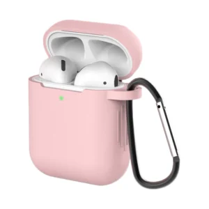 Case for AirPods 2 / AirPods 1 silicone soft case for headphones + keychain carabiner pendant pink (case D)eng