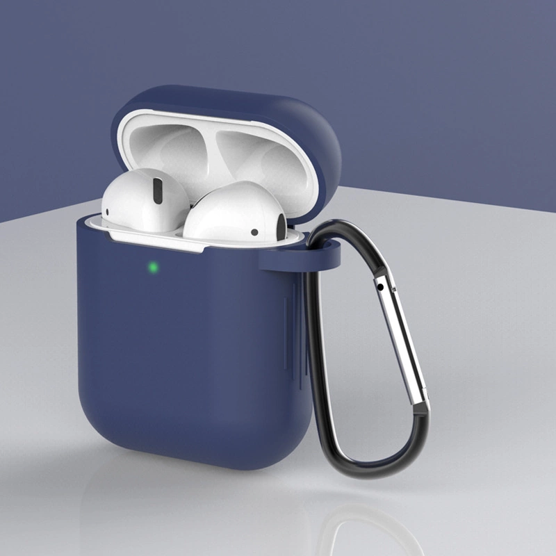 Case for AirPods 2 / AirPods 1 silicone soft case for headphones + keychain carabiner pendant blue (case D)eng