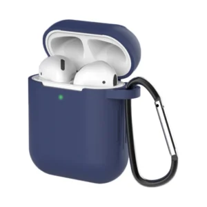 Case for AirPods 2 / AirPods 1 silicone soft case for headphones + keychain carabiner pendant blue (case D)eng