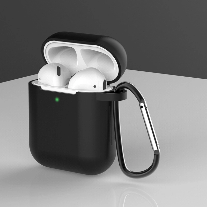 Case for AirPods 2 / AirPods 1 silicone soft cover for headphones + keychain carabiner pendant black (case D)eng