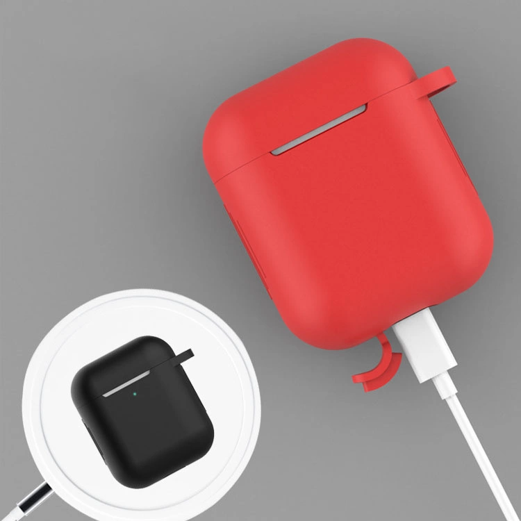 Case for AirPods 2 / AirPods 1 silicone soft cover for headphones + keychain carabiner pendant black (case D)eng