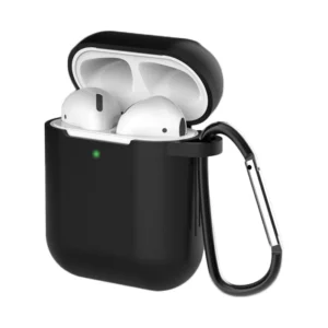 Case for AirPods 2 / AirPods 1 silicone soft cover for headphones + keychain carabiner pendant black (case D)eng