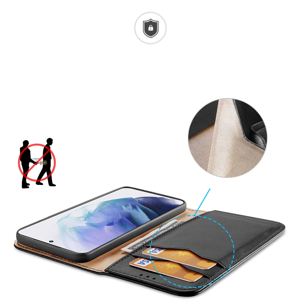Dux Ducis Hivo Leather Flip Cover Genuine Leather Wallet For Cards And Documents Samsung Galaxy S22 + (S22 Plus) Blackeng