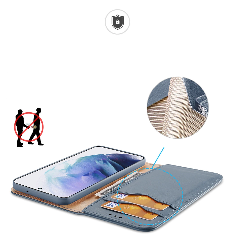 Dux Ducis Hivo Leather Flip Cover Genuine Leather Wallet For Cards And Documents Samsung Galaxy S22 + (S22 Plus) Blueeng