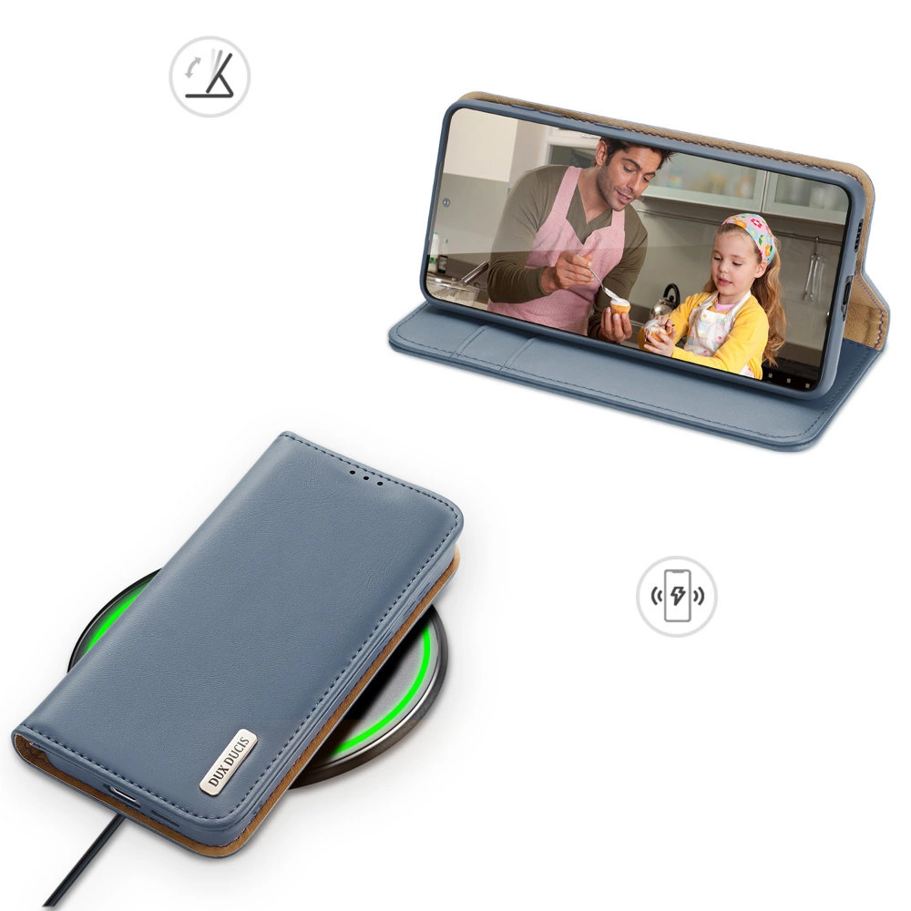 Dux Ducis Hivo Leather Flip Cover Genuine Leather Wallet For Cards And Documents Samsung Galaxy S22 + (S22 Plus) Blueeng