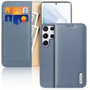 Dux Ducis Hivo Leather Flip Cover Genuine Leather Wallet For Cards And Documents Samsung Galaxy S22 Ultra Blueeng