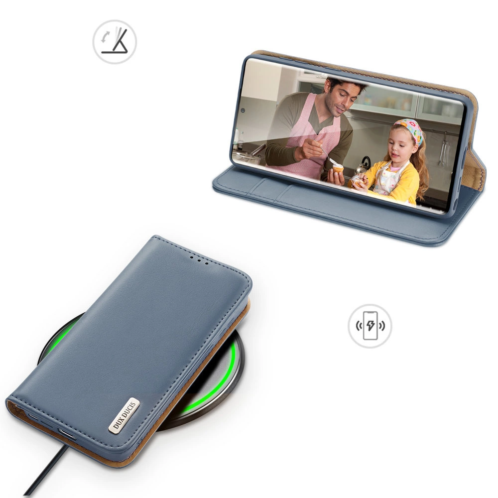 Dux Ducis Hivo Leather Flip Cover Genuine Leather Wallet For Cards And Documents Samsung Galaxy S22 Ultra Blueeng