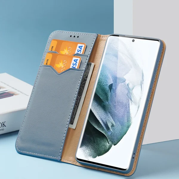 Dux Ducis Hivo Leather Flip Cover Genuine Leather Wallet For Cards And Documents Samsung Galaxy S22 Ultra Blueeng