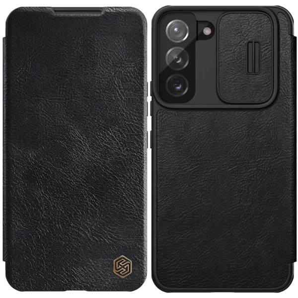 Nillkin Qin Leather Pro Case Case for Samsung Galaxy S22+ (S22 Plus) Camera Protector Holster Cover Flip Case Blackeng