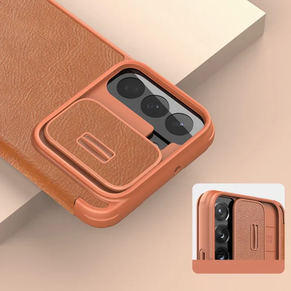 Nillkin Qin Leather Pro Case Case for Samsung Galaxy S22+ (S22 Plus) Camera Protector Holster Cover Flip Case Browneng