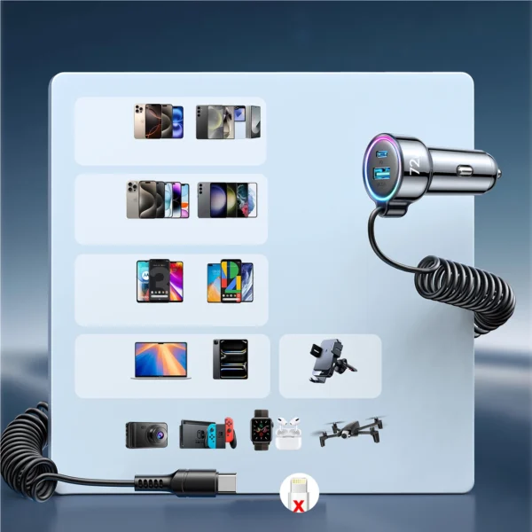Joyroom JR-CL07 72W 3in1 Car Charger with 1.6m USB-C Cable – Blackeng