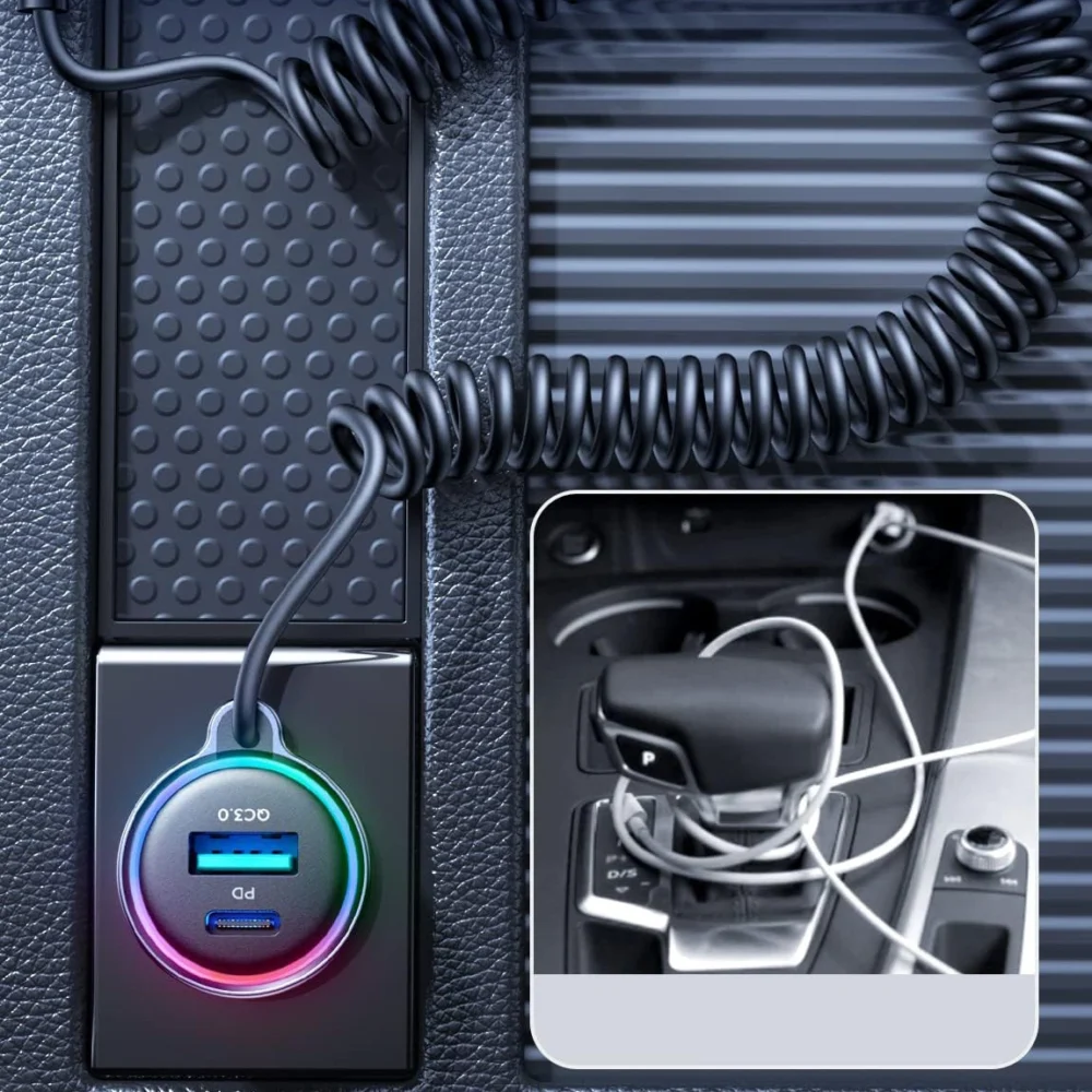 Joyroom 3 in 1 fast car charger with USB Type C cable 1.6m 60W black (JR-CL07)eng